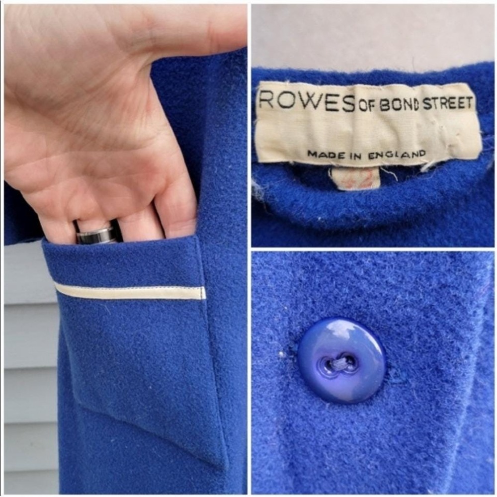 Vintage Rowes of Bond Street Blue Wool Kids Coat Lamb Applique Made in England - Picture 5 of 6